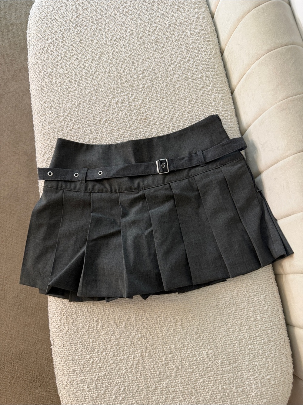 Zara Black Pleated Mini Skirt with Slim Belt